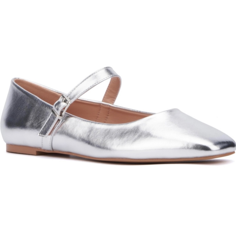 Silver Metallic Mary Jane Flat